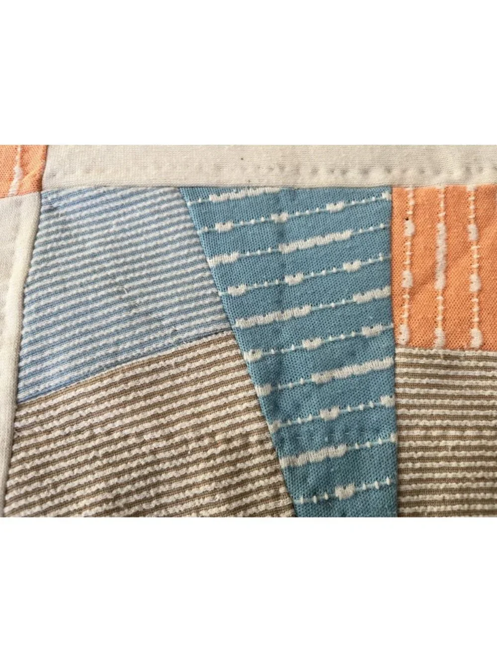 Vintage 1970's Polyester Strip Patchwork Quilt Blanket Retro Hippie 98x94